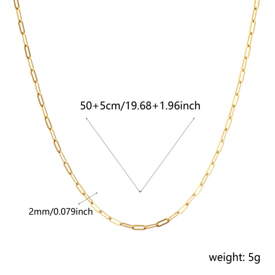 Immagine di Piatto Collana All'Ingrosso, Catena a Graffetta 18K Vero Oro Placcato 304 Acciaio Inossidabile, Unisex PVD Ecologica Impermeabile Anti-Ossidante Ipoallergenico Elegante Minimalista Regalo Gioielli Per Rivenditore, 50cm + 5cm Lunghezza, Dimensione della Catena: 5x2mm, 1 Pz