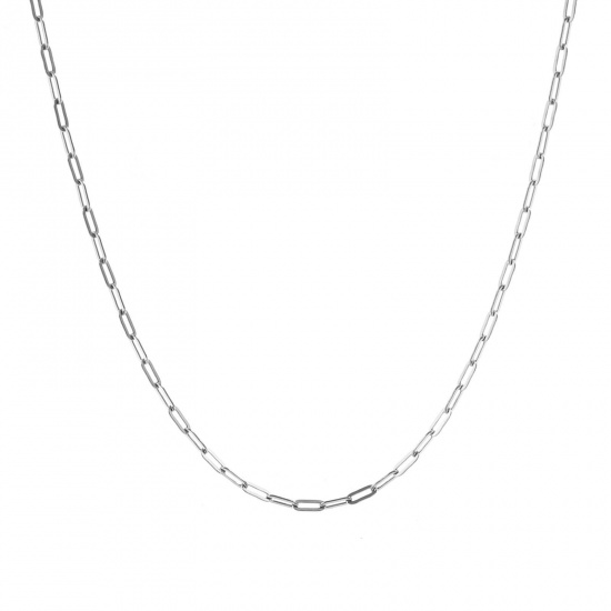 Immagine di Piatto Collana All'Ingrosso, Catena a Graffetta Tono Argento 304 Acciaio Inossidabile, Unisex Ecologico Elegante Minimalista Regalo Gioielli Per Rivenditore, 40cm + 5cm Lunghezza, Dimensione della Catena: 5x2mm, 1 Pz