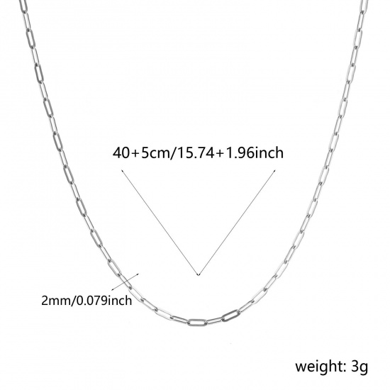 Immagine di Piatto Collana All'Ingrosso, Catena a Graffetta Tono Argento 304 Acciaio Inossidabile, Unisex Ecologico Elegante Minimalista Regalo Gioielli Per Rivenditore, 40cm + 5cm Lunghezza, Dimensione della Catena: 5x2mm, 1 Pz