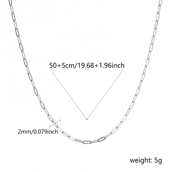 Immagine di Piatto Collana All'Ingrosso, Catena a Graffetta Tono Argento 304 Acciaio Inossidabile, Unisex Ecologico Elegante Minimalista Regalo Gioielli Per Rivenditore, 50cm + 5cm Lunghezza, Dimensione della Catena: 5x2mm, 1 Pz