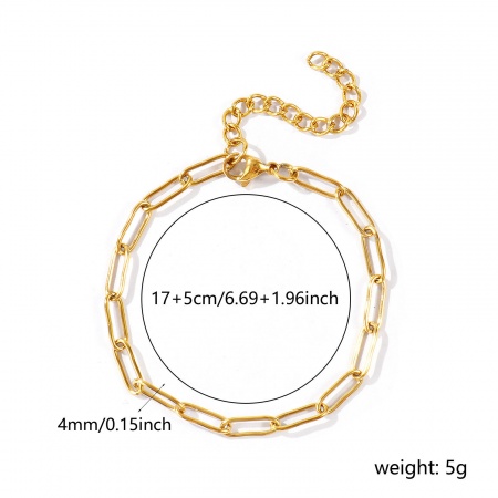 Изображение Оптовая 304 Нержавеющая Сталь Цепочка зажимов Браслеты, 18K настоящее золото с покрытием Экологичное PVD Водонепроницаемый Антиоксидантный Гипоаллергенный, унисекс Стильный Минималистский подарок Поставки Ювелирная 17см + 5см Длина, Размер цепи: 12x4мм, 1 ШТ