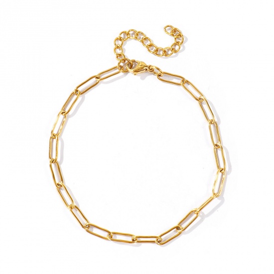 Picture of Wholesale 304 Stainless Steel Paperclip Link Chain Anklet, 18K Real Gold Plated Eco-friendly PVD Waterproof Anti-Tarnish Hypoallergenic, Women's Stylish Minimalist Gift Jewelry Supply, 21cm(8.3") + 5cm(2") long, Chain Size: 12x4mm, 1 Piece