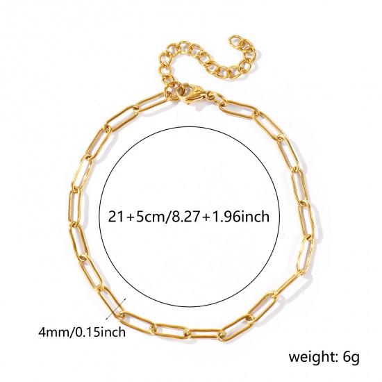Picture of Wholesale 304 Stainless Steel Paperclip Link Chain Anklet, 18K Real Gold Plated Eco-friendly PVD Waterproof Anti-Tarnish Hypoallergenic, Women's Stylish Minimalist Gift Jewelry Supply, 21cm(8.3") + 5cm(2") long, Chain Size: 12x4mm, 1 Piece