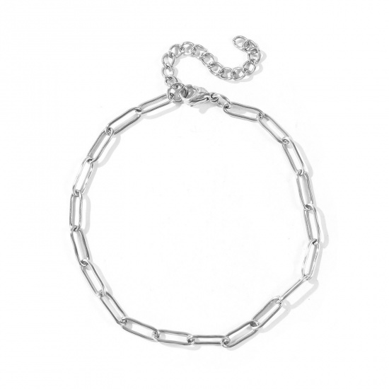Picture of Wholesale 304 Stainless Steel Paperclip Link Chain Anklet, Silver Tone Eco-friendly, Women's Stylish Minimalist Gift Jewelry Supply, 21cm(8.3") + 5cm(2") long, Chain Size: 12x4mm, 1 Piece