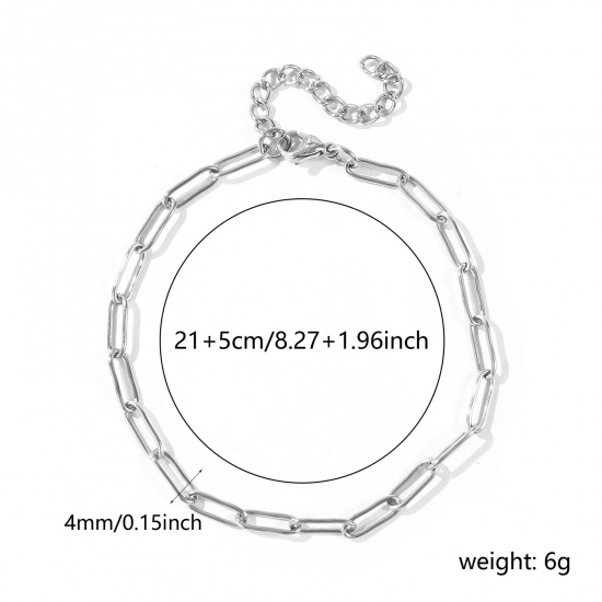 Picture of Wholesale 304 Stainless Steel Paperclip Link Chain Anklet, Silver Tone Eco-friendly, Women's Stylish Minimalist Gift Jewelry Supply, 21cm(8.3") + 5cm(2") long, Chain Size: 12x4mm, 1 Piece