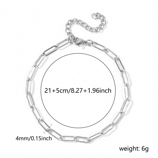 Picture of Wholesale Flat 304 Stainless Steel Paperclip Link Chain Anklet, Silver Tone Eco-friendly, Women's Stylish Minimalist Gift Jewelry Supply, 21cm(8.3") + 5cm(2") long, Chain Size: 12x4mm, 1 Piece