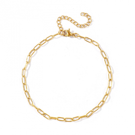 Picture of Wholesale 304 Stainless Steel Paperclip Link Chain Anklet, 18K Real Gold Plated Eco-friendly PVD Waterproof Anti-Tarnish Hypoallergenic, Women's Stylish Minimalist Gift Jewelry Supply, 21cm(8.3") + 5cm(2") long, Chain Size: 7.5x3mm, 1 Piece