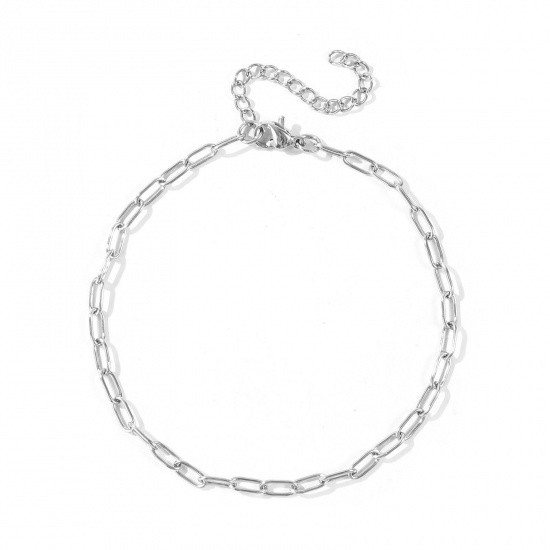 Picture of Wholesale 304 Stainless Steel Paperclip Link Chain Anklet, Silver Tone Eco-friendly, Women's Stylish Minimalist Gift Jewelry Supply, 21cm(8.3") + 5cm(2") long, Chain Size: 7.5x3mm, 1 Piece