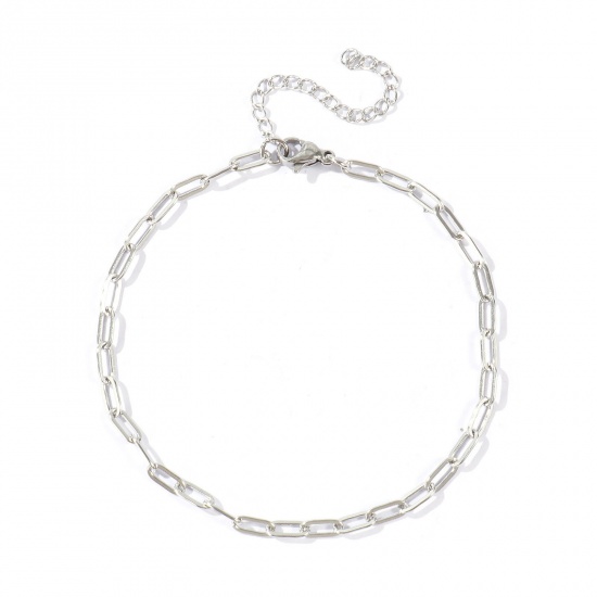 Picture of Wholesale Flat 304 Stainless Steel Paperclip Link Chain Anklet, Silver Tone Eco-friendly, Women's Stylish Minimalist Gift Jewelry Supply, 21cm(8.3") + 5cm(2") long, Chain Size: 7.5x3mm, 1 Piece