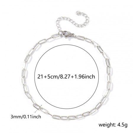 Bild von Großhandel flach 304 Edelstahl Büroklammerkette Fußketten, Silberfarbe Umweltfreundlich, Frauen Stilvoll Minimalistisch Geschenk Schmuckbedarf, 21cm + 5cm lang, Kettengröße: 7.5x3mm, 1 Strang