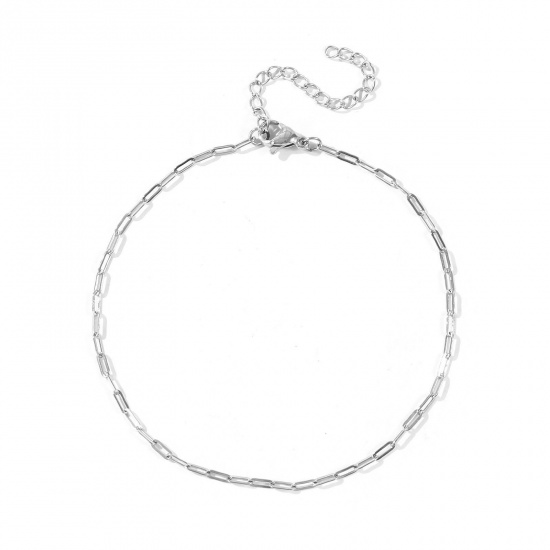 Picture of Wholesale Flat 304 Stainless Steel Paperclip Link Chain Anklet, Silver Tone Eco-friendly, Women's Stylish Minimalist Gift Jewelry Supply, 21cm(8.3") + 5cm(2") long, Chain Size: 5x2mm, 1 Piece