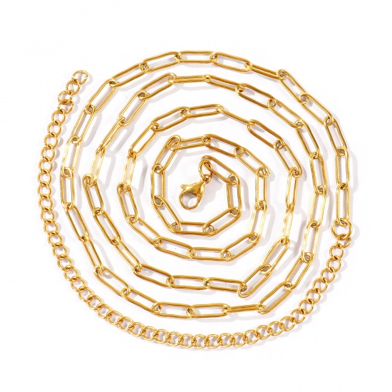 Imagen de Collar de Cadena del Vientre de la Cintura del Cuerpo Al Por Mayor, Catena di Fermagli 18K Oro Real Chapado 304 Acero Inoxidable, Unisex PVD Ecológico Impermeable Antioxidante Hipoalergénico Punk Elegante Regalo Joyería Para Minorista, 70cm + 15cm longitud, Tamaño de la Cadena: 12x4mm, 1 Unidad