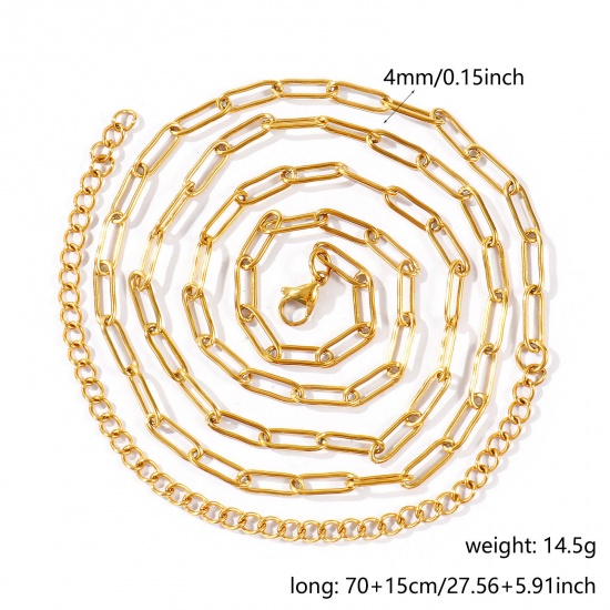 Imagen de Collar de Cadena del Vientre de la Cintura del Cuerpo Al Por Mayor, Catena di Fermagli 18K Oro Real Chapado 304 Acero Inoxidable, Unisex PVD Ecológico Impermeable Antioxidante Hipoalergénico Punk Elegante Regalo Joyería Para Minorista, 70cm + 15cm longitud, Tamaño de la Cadena: 12x4mm, 1 Unidad