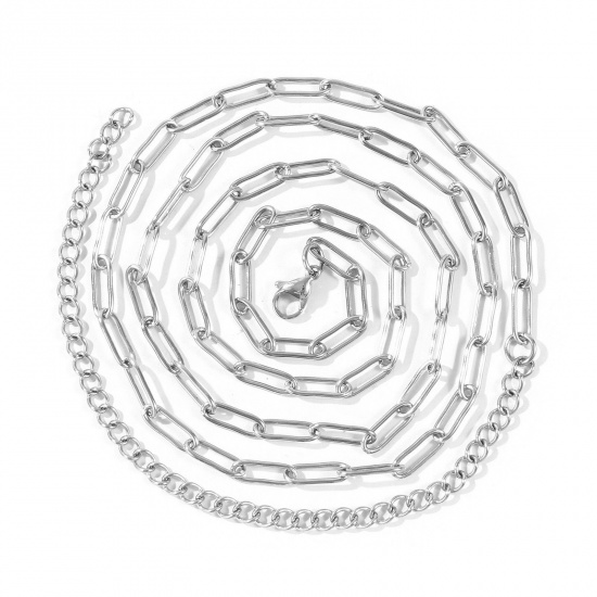 Imagen de Collar de Cadena del Vientre de la Cintura del Cuerpo Al Por Mayor, Catena di Fermagli Tono de Plata 304 Acero Inoxidable, Unisex Respetuoso del Medio Ambiente Punk Elegante Regalo Joyería Para Minorista, 70cm + 15cm longitud, Tamaño de la Cadena: 12x4mm, 1 Unidad