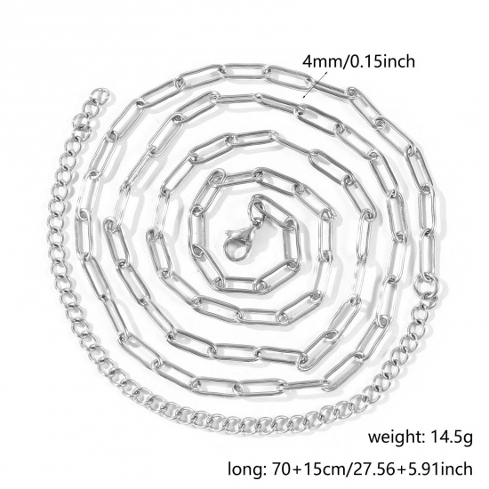 Imagen de Collar de Cadena del Vientre de la Cintura del Cuerpo Al Por Mayor, Catena di Fermagli Tono de Plata 304 Acero Inoxidable, Unisex Respetuoso del Medio Ambiente Punk Elegante Regalo Joyería Para Minorista, 70cm + 15cm longitud, Tamaño de la Cadena: 12x4mm, 1 Unidad