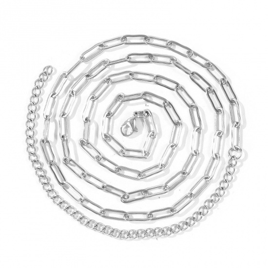 Imagen de Plano Collar de Cadena del Vientre de la Cintura del Cuerpo Al Por Mayor, Catena di Fermagli Tono de Plata 304 Acero Inoxidable, Unisex Respetuoso del Medio Ambiente Punk Elegante Regalo Joyería Para Minorista, 70cm + 15cm longitud, Tamaño de la Cadena: 12x4mm, 1 Unidad