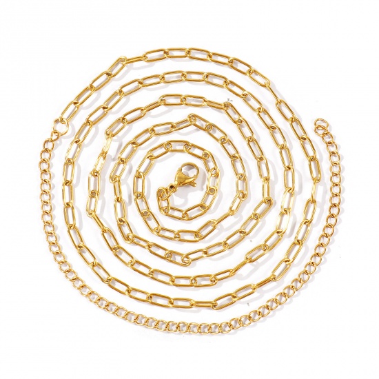 Imagen de Collar de Cadena del Vientre de la Cintura del Cuerpo Al Por Mayor, Catena di Fermagli 18K Oro Real Chapado 304 Acero Inoxidable, Unisex PVD Ecológico Impermeable Antioxidante Hipoalergénico Punk Elegante Regalo Joyería Para Minorista, 70cm + 15cm longitud, Tamaño de la Cadena: 7.5x3mm, 1 Unidad