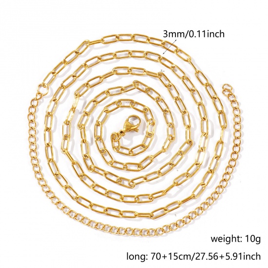 Imagen de Collar de Cadena del Vientre de la Cintura del Cuerpo Al Por Mayor, Catena di Fermagli 18K Oro Real Chapado 304 Acero Inoxidable, Unisex PVD Ecológico Impermeable Antioxidante Hipoalergénico Punk Elegante Regalo Joyería Para Minorista, 70cm + 15cm longitud, Tamaño de la Cadena: 7.5x3mm, 1 Unidad