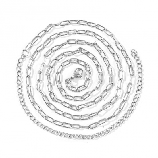 Imagen de Collar de Cadena del Vientre de la Cintura del Cuerpo Al Por Mayor, Catena di Fermagli Tono de Plata 304 Acero Inoxidable, Unisex Respetuoso del Medio Ambiente Punk Elegante Regalo Joyería Para Minorista, 70cm + 15cm longitud, Tamaño de la Cadena: 7.5x3mm, 1 Unidad