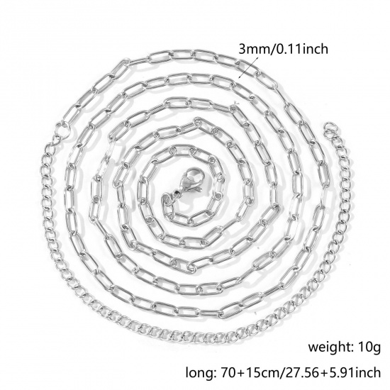 Imagen de Collar de Cadena del Vientre de la Cintura del Cuerpo Al Por Mayor, Catena di Fermagli Tono de Plata 304 Acero Inoxidable, Unisex Respetuoso del Medio Ambiente Punk Elegante Regalo Joyería Para Minorista, 70cm + 15cm longitud, Tamaño de la Cadena: 7.5x3mm, 1 Unidad