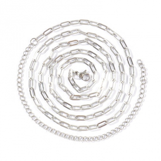 Imagen de Plano Collar de Cadena del Vientre de la Cintura del Cuerpo Al Por Mayor, Catena di Fermagli Tono de Plata 304 Acero Inoxidable, Unisex Respetuoso del Medio Ambiente Punk Elegante Regalo Joyería Para Minorista, 70cm + 15cm longitud, Tamaño de la Cadena: 7.5x3mm, 1 Unidad