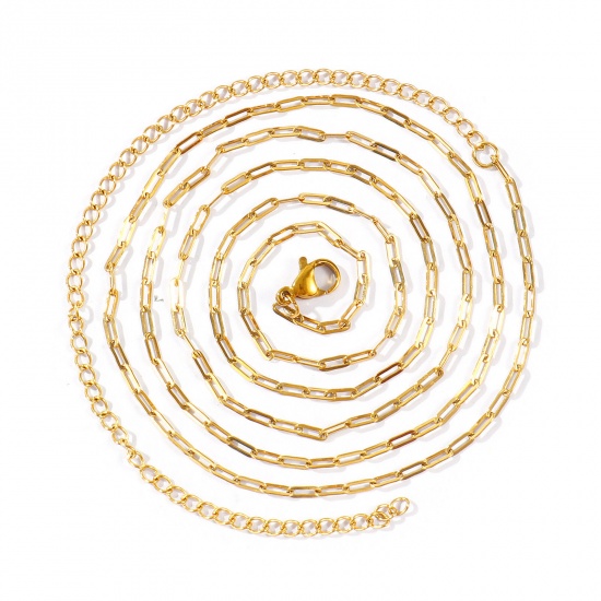 Imagen de Plano Collar de Cadena del Vientre de la Cintura del Cuerpo Al Por Mayor, Catena di Fermagli 18K Oro Real Chapado 304 Acero Inoxidable, Unisex PVD Ecológico Impermeable Antioxidante Hipoalergénico Punk Elegante Regalo Joyería Para Minorista, 70cm + 15cm longitud, Tamaño de la Cadena: 5x2mm, 1 Unidad