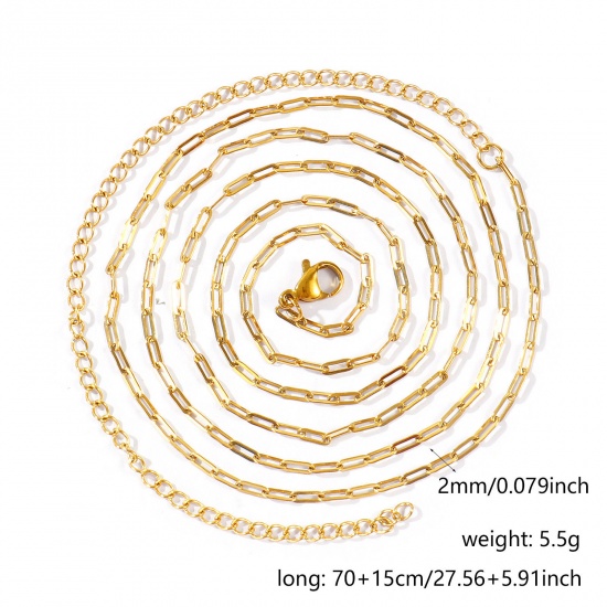 Imagen de Plano Collar de Cadena del Vientre de la Cintura del Cuerpo Al Por Mayor, Catena di Fermagli 18K Oro Real Chapado 304 Acero Inoxidable, Unisex PVD Ecológico Impermeable Antioxidante Hipoalergénico Punk Elegante Regalo Joyería Para Minorista, 70cm + 15cm longitud, Tamaño de la Cadena: 5x2mm, 1 Unidad