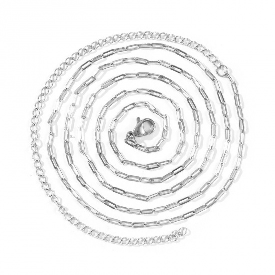 Imagen de Plano Collar de Cadena del Vientre de la Cintura del Cuerpo Al Por Mayor, Catena di Fermagli Tono de Plata 304 Acero Inoxidable, Unisex Respetuoso del Medio Ambiente Punk Elegante Regalo Joyería Para Minorista, 70cm + 15cm longitud, Tamaño de la Cadena: 5x2mm, 1 Unidad