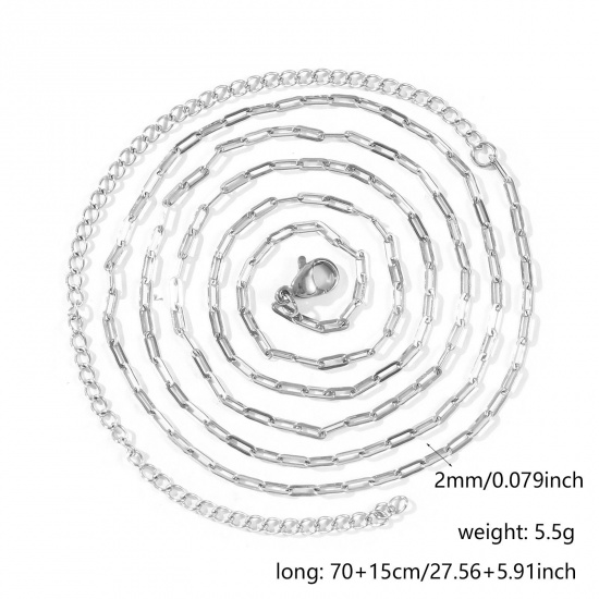 Imagen de Plano Collar de Cadena del Vientre de la Cintura del Cuerpo Al Por Mayor, Catena di Fermagli Tono de Plata 304 Acero Inoxidable, Unisex Respetuoso del Medio Ambiente Punk Elegante Regalo Joyería Para Minorista, 70cm + 15cm longitud, Tamaño de la Cadena: 5x2mm, 1 Unidad