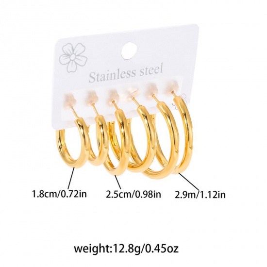 Immagine di Squisito Elegante Set di Orecchini All'Ingrosso, Placcato Oro 18K 201 Acciaio Inossidabile, Donne Ecologico Regalo Fornitura di Gioielli, 1 Serie ( 6 Pz/Serie)