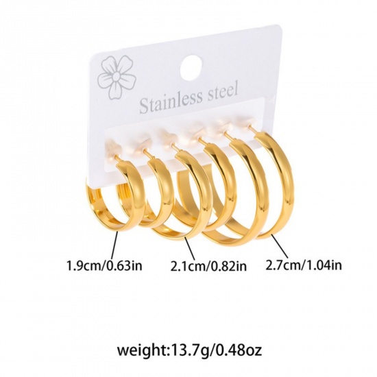 Immagine di Squisito Elegante Set di Orecchini All'Ingrosso, Placcato Oro 18K 201 Acciaio Inossidabile, Donne Ecologico Regalo Fornitura di Gioielli, 1 Serie ( 6 Pz/Serie)
