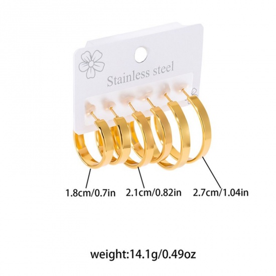 Immagine di Squisito Elegante Set di Orecchini All'Ingrosso, Placcato Oro 18K 201 Acciaio Inossidabile, Donne Ecologico Regalo Fornitura di Gioielli, 1 Serie ( 6 Pz/Serie)