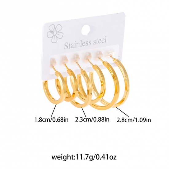Immagine di Squisito Elegante Set di Orecchini All'Ingrosso, Placcato Oro 18K 201 Acciaio Inossidabile, Donne Ecologico Regalo Fornitura di Gioielli, 1 Serie ( 6 Pz/Serie)