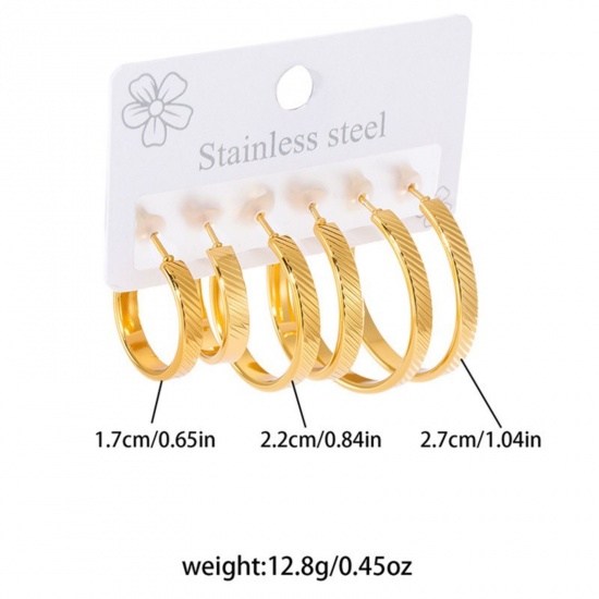 Immagine di Squisito Elegante Set di Orecchini All'Ingrosso, Striscia Placcato Oro 18K 201 Acciaio Inossidabile, Donne Ecologico Regalo Fornitura di Gioielli, 1 Serie ( 6 Pz/Serie)