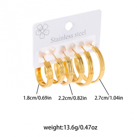 Immagine di Squisito Elegante Set di Orecchini All'Ingrosso, Striscia Placcato Oro 18K 201 Acciaio Inossidabile, Donne Ecologico Regalo Fornitura di Gioielli, 1 Serie ( 6 Pz/Serie)