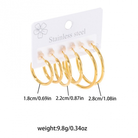 Immagine di Squisito Elegante Set di Orecchini All'Ingrosso, Placcato Oro 18K 201 Acciaio Inossidabile, Donne Ecologico Regalo Fornitura di Gioielli, 1 Serie ( 6 Pz/Serie)