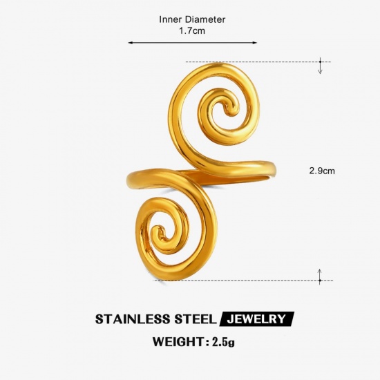 Picture of Wholesale Women's Gift Vortex Open Adjustable Rings, 18K Gold Plated 304 Stainless Steel, Eco-friendly PVD Exquisite Stylish Jewelry Supply, 17mm(US Size 6.5), 1 Piece