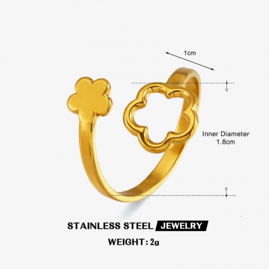 Picture of Wholesale Women's Gift Flower Open Adjustable Rings, 18K Gold Plated 304 Stainless Steel, Eco-friendly PVD Exquisite Stylish Jewelry Supply, 18mm(US Size 7.75), 1 Piece