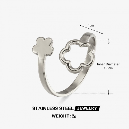 Picture of Wholesale Women's Gift Flower Open Adjustable Rings, Silver Tone 304 Stainless Steel, Eco-friendly Exquisite Stylish Jewelry Supply, 18mm(US Size 7.75), 1 Piece