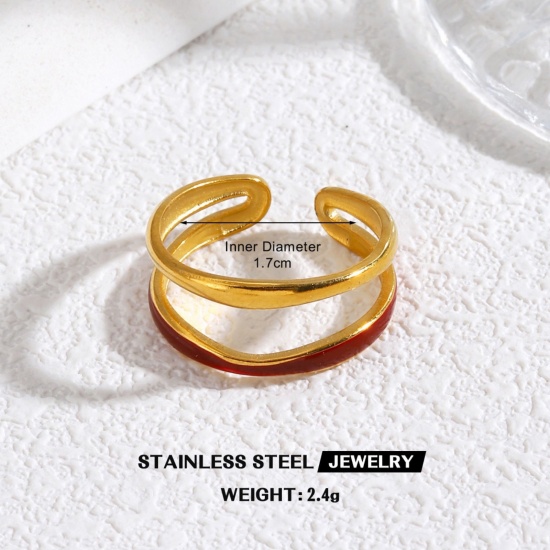 Picture of Wholesale Women's Gift Red Enamel Open Adjustable Rings, 18K Gold Plated 304 Stainless Steel, Eco-friendly PVD Exquisite Stylish Jewelry Supply, 17mm(US Size 6.5), 1 Piece