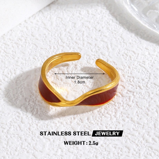 Picture of Wholesale Women's Gift Red Enamel Open Adjustable Rings, 18K Gold Plated 304 Stainless Steel, Eco-friendly PVD Exquisite Stylish Jewelry Supply, 18mm(US Size 7.75), 1 Piece