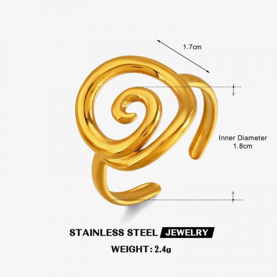 Picture of Wholesale Women's Gift Spiral Open Adjustable Rings, 18K Gold Plated 304 Stainless Steel, Eco-friendly PVD Exquisite Stylish Jewelry Supply, 18mm(US Size 7.75), 1 Piece