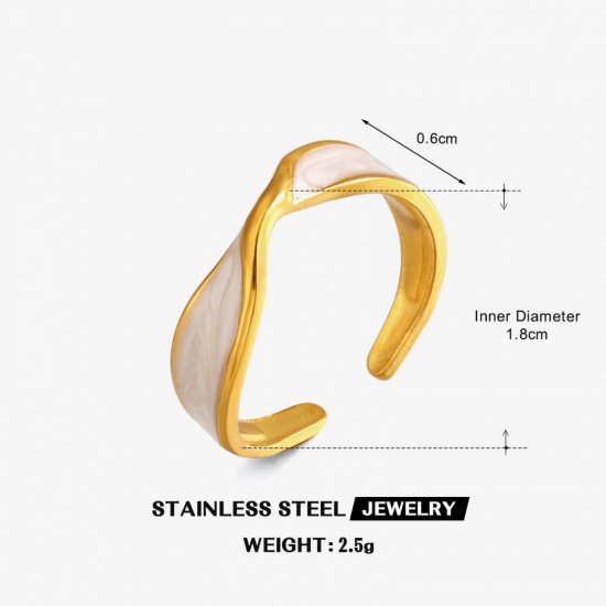 Picture of Wholesale Women's Gift White Enamel Open Adjustable Rings, 18K Gold Plated 304 Stainless Steel, Eco-friendly PVD Exquisite Stylish Jewelry Supply, 18mm(US Size 7.75), 1 Piece