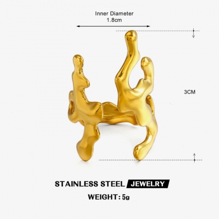 Picture of Wholesale Women's Gift Coral Open Adjustable Rings, 18K Gold Plated 304 Stainless Steel, Eco-friendly PVD Ocean Jewelry Stylish Jewelry Supply, 18mm(US Size 7.75), 1 Piece