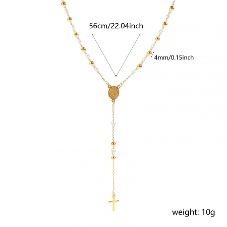 Bild von Großhandel Kreuz Heilige Maria Mutter Gottes Transparent Gebetsperlen Rosenkranz Halskette, Vergoldet Plastik & 304 Edelstahl Perlenkette, Frauen Umweltfreundlich Religiös Retro Geschenk Schmuck für Einzelhändler, 56cm x 1 Strang