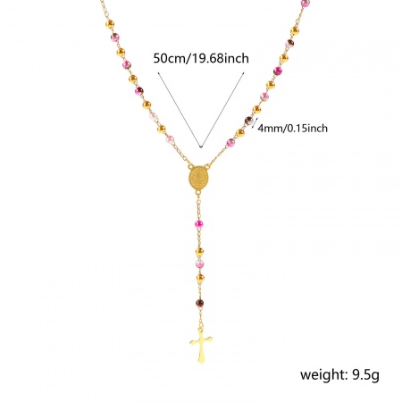 Bild von Großhandel Kreuz St. Benedikt-Medaille Lila Gebetsperlen Rosenkranz Halskette, Vergoldet Plastik & 304 Edelstahl Perlenkette, Frauen Umweltfreundlich Religiös Retro Geschenk Schmuck für Einzelhändler, 50cm x 1 Strang