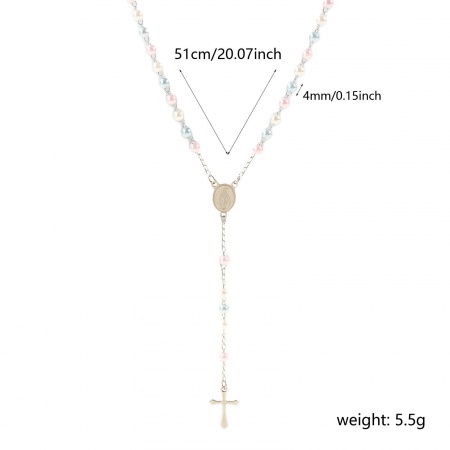 Bild von Großhandel Kreuz Heilige Maria Mutter Gottes Blau Gebetsperlen Rosenkranz Halskette, Silberfarbe Plastik & 304 Edelstahl Perlenkette, Frauen Umweltfreundlich Religiös Retro Geschenk Schmuck für Einzelhändler, 51cm x 1 Strang