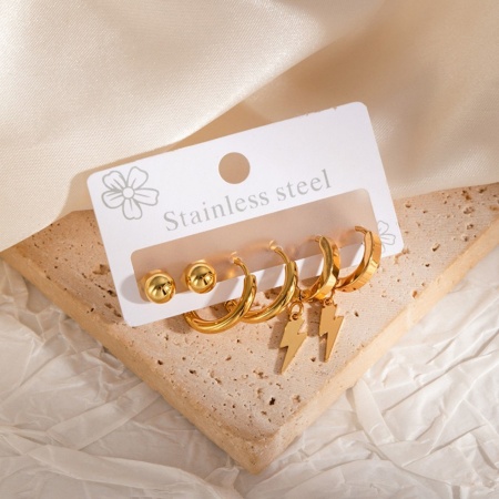 Bild von Großhandel Klassisch Einfach und lässig Ohrstecker Set, 18K Vergoldet 304 Edelstahl, Frauen Geschenk Schmuckbedarf, 1 Pack ( 6 Stk./Set)