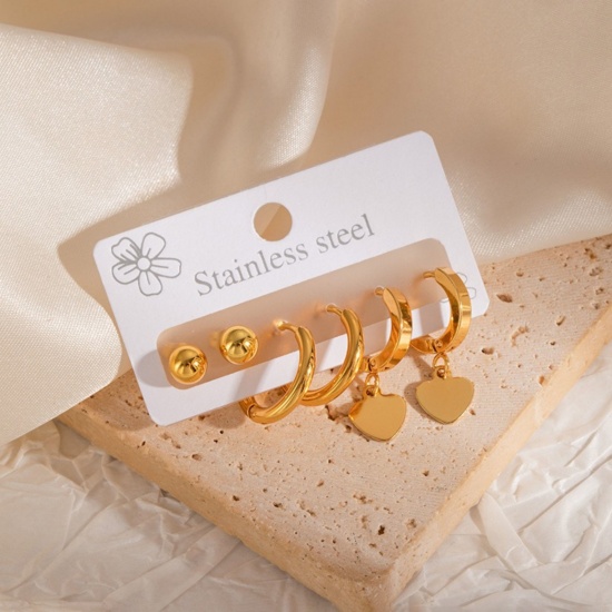 Bild von Großhandel Klassisch Einfach und lässig Ohrstecker Set, 18K Vergoldet 304 Edelstahl, Frauen Geschenk Schmuckbedarf, 1 Pack ( 6 Stk./Set)