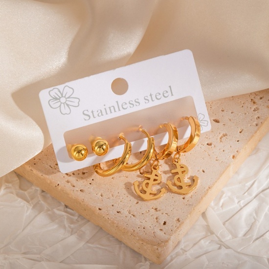 Bild von Großhandel Klassisch Einfach und lässig Ohrstecker Set, 18K Vergoldet 304 Edelstahl, Frauen Geschenk Schmuckbedarf, 1 Pack ( 6 Stk./Set)